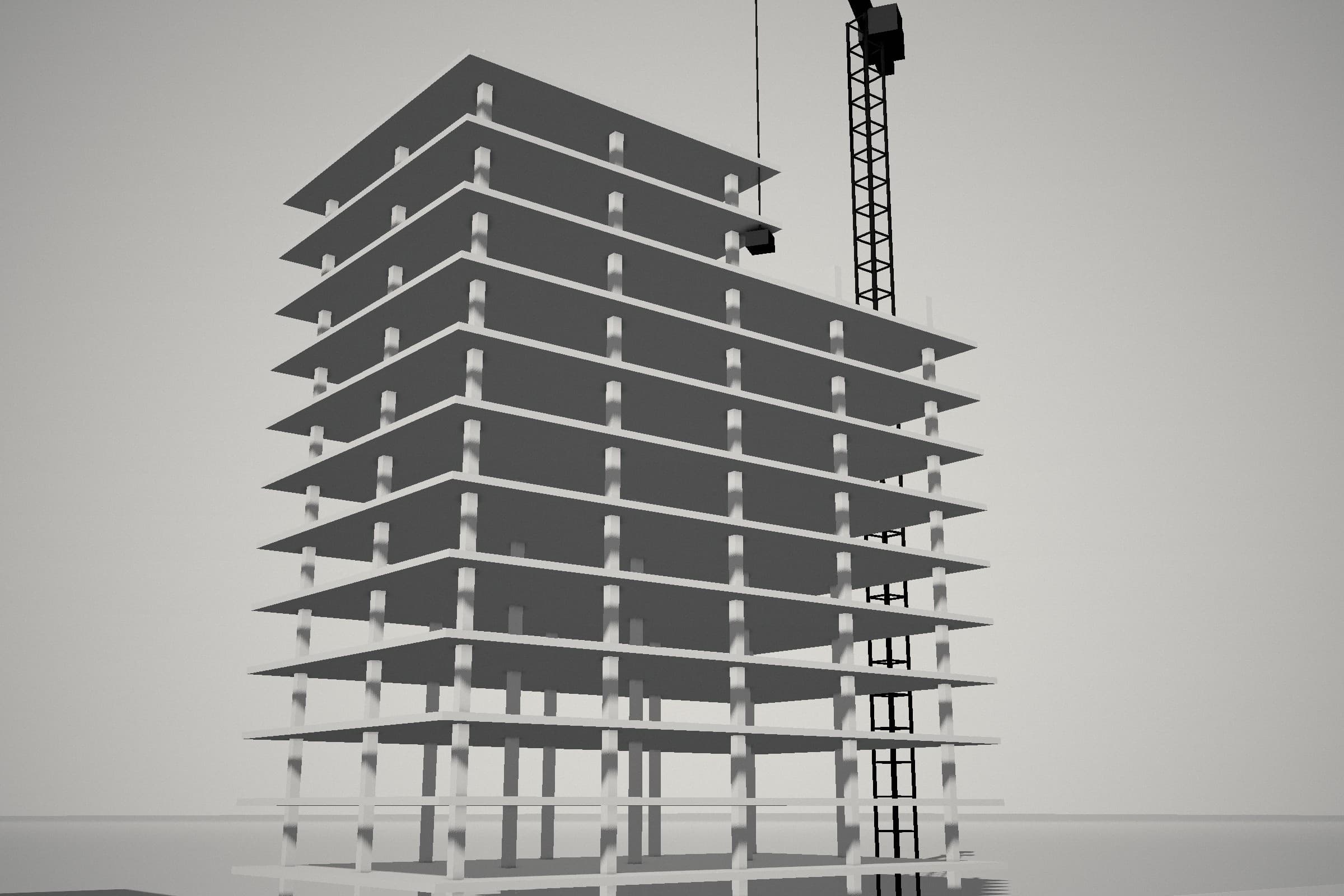 Estructura de hormigón en construcción con grúa torre